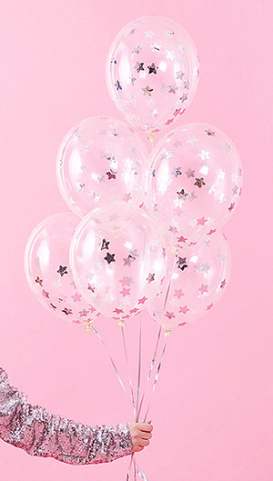 Silver Star Confetti Balloons 6ct - The Party Darling