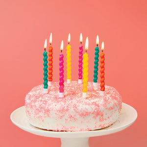 Twirl Multicolored Birthday Candles on Cake | The Party Darling
