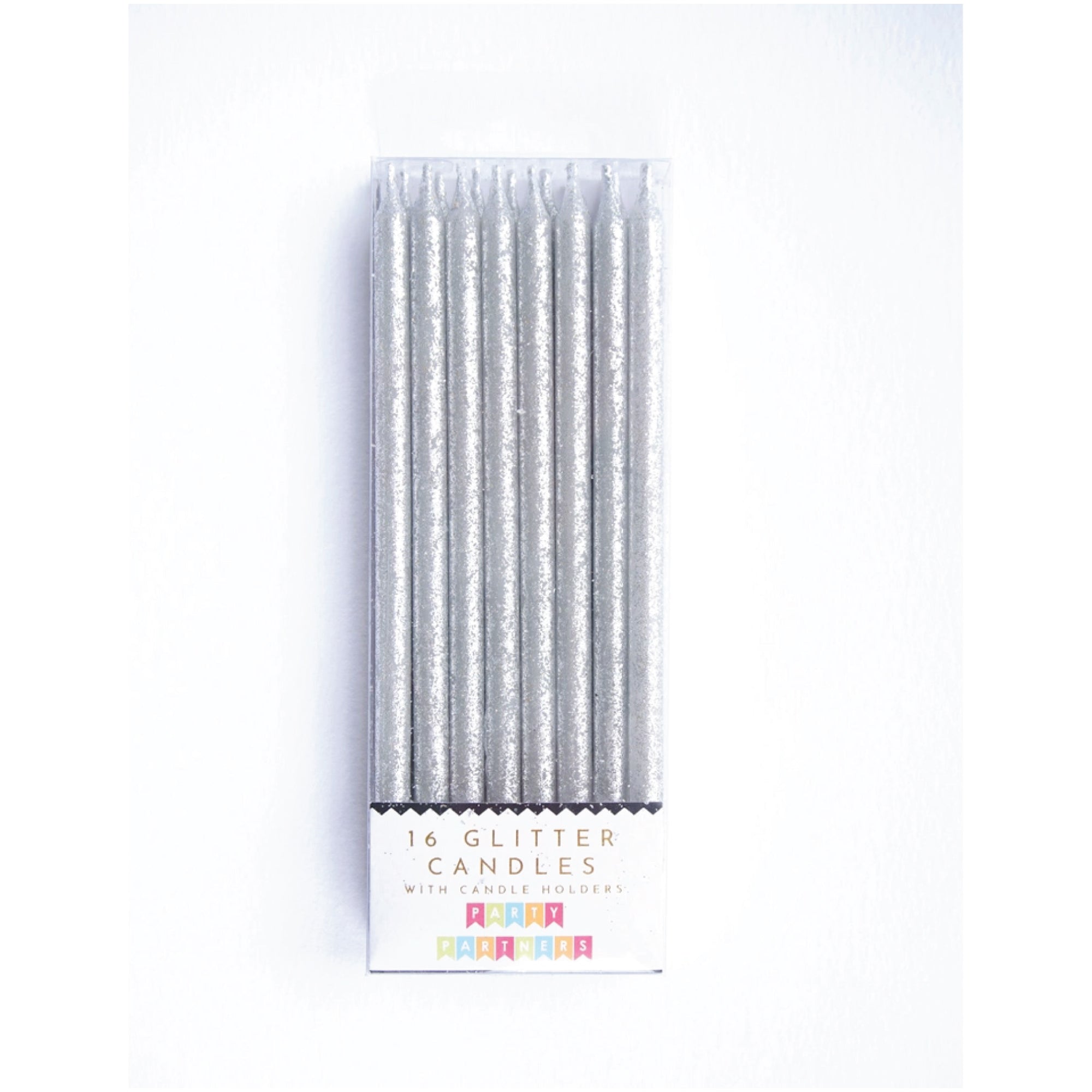 Tall Silver Glitter Birthday Candles 16ct | The Party Darling
