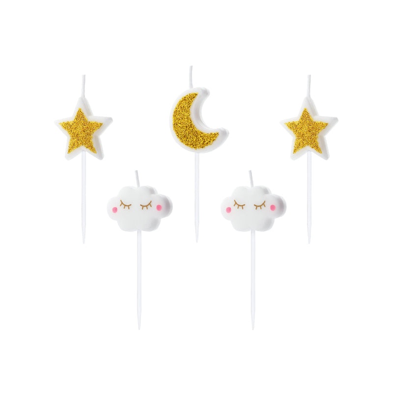 Glitter Stars &amp; Happy Clouds Toothpick Candles 5ct | The Party Darling