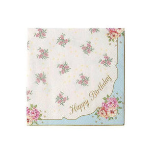 Vintage Floral Happy Birthday Napkins 20ct | The Party Darling