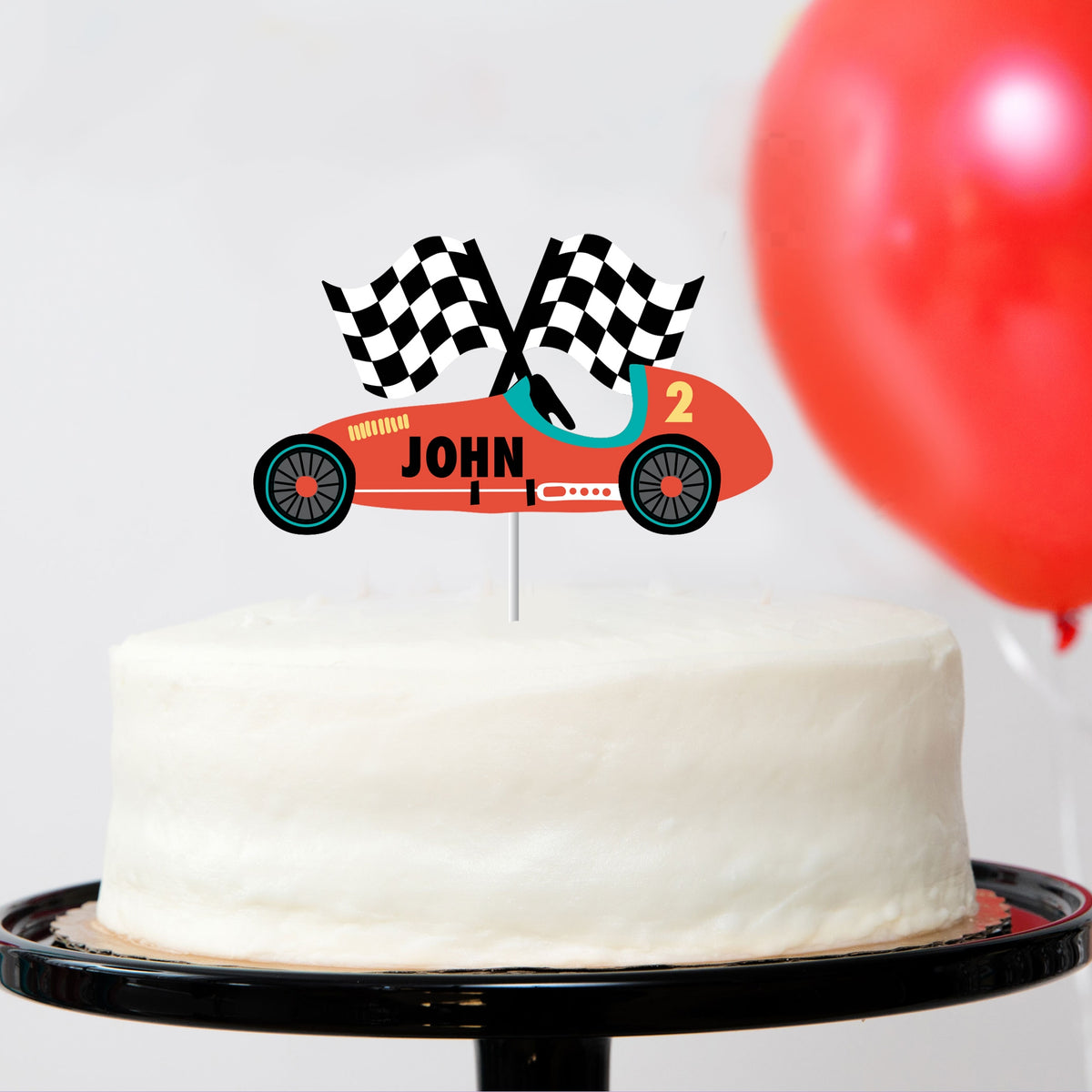 Vintage Race Car - Custom Name Cake Topper | Race Car Birthday Party Decorations