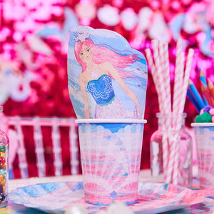 Mermaid Napkins folded into Mermaid Paper Cups