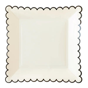 White & Black Scalloped Square Lunch Plates 8ct | The Party Darling